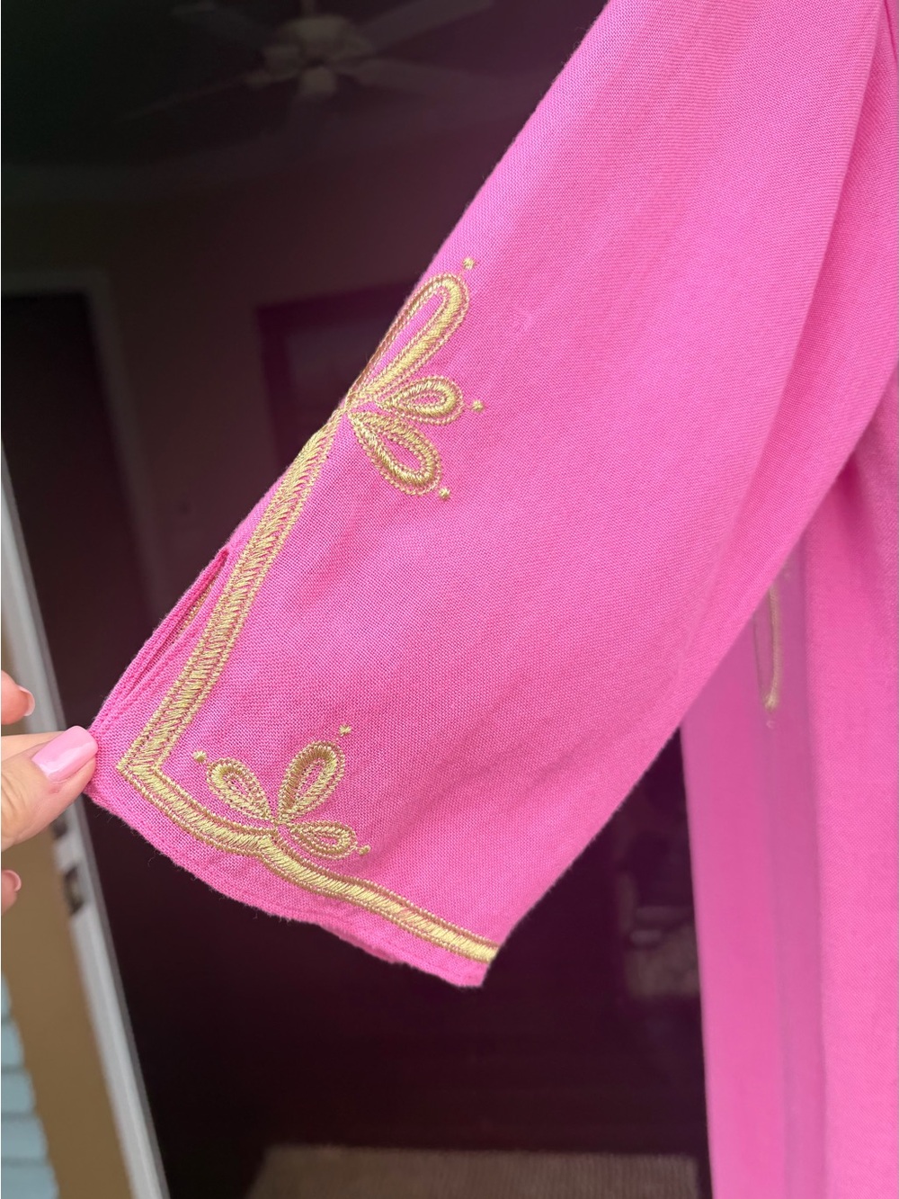 Lilly Pulitzer Pink Embroidered V-Neck Tunic Dress - Picture 2 of 4